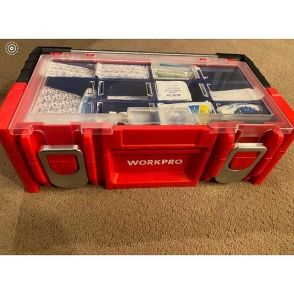 17-inch Plastic Tool Box, Red Storage Box with Locking Lid and Stainless Handle - Picture 2 of 3